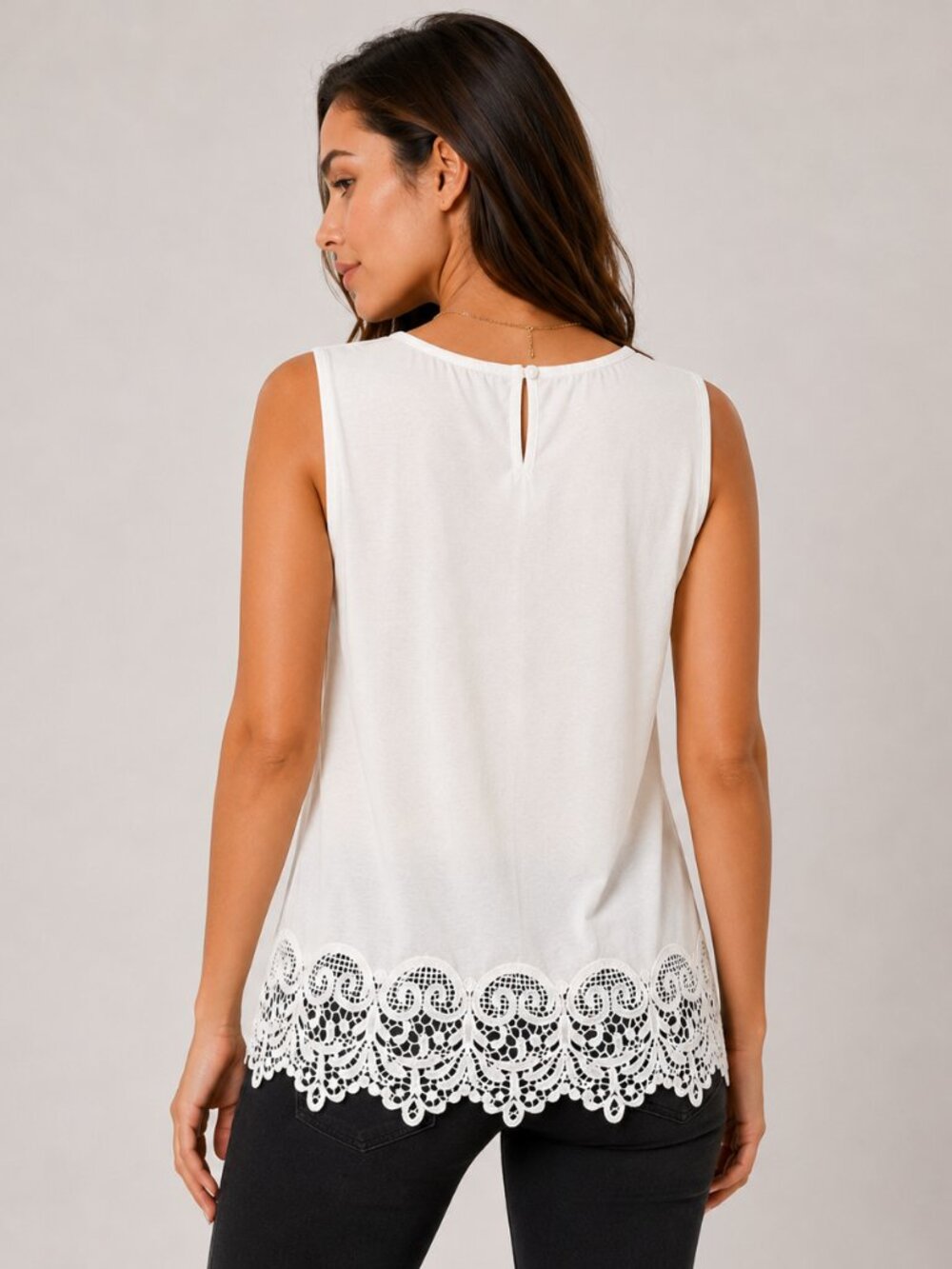 Banana Republic Factory Tank Top S White Lace Hem Sleeveless Eyelet NWT - Picture 2 of 7